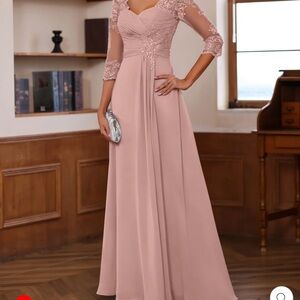 Elegant Dusty Rose Lace Evening Gown